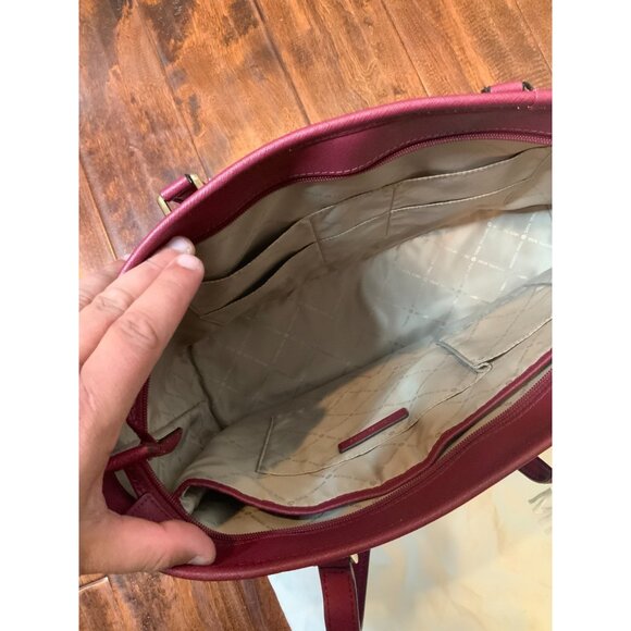 Michael Kors Burgundy Large Saffino Leather Jet Set Travel Tote Purse - Picture 6 of 8